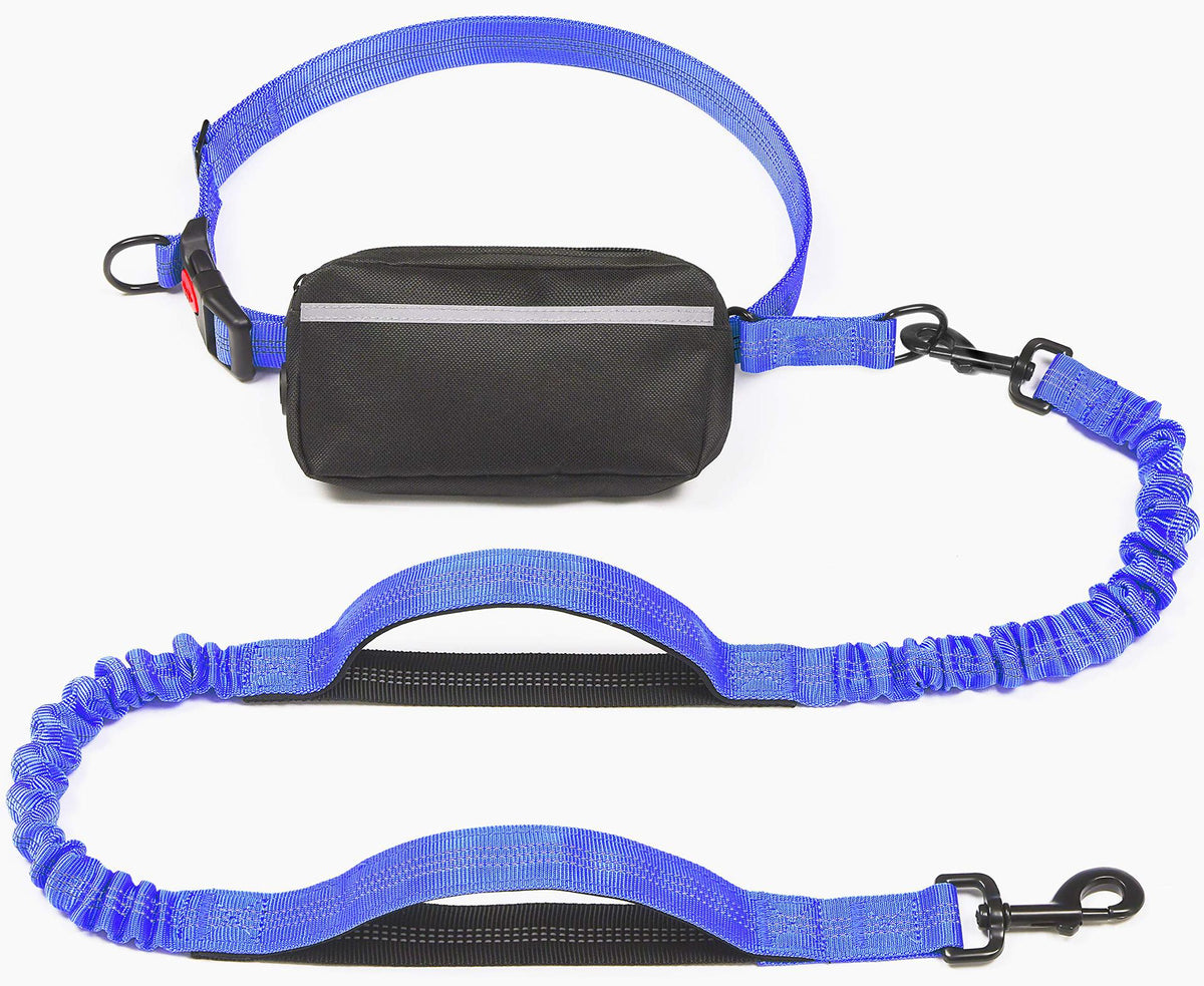 Freehound Signature hands-free leash in Royal Blue with black zip pouch