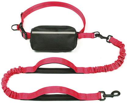 Freehound Signature hands-free leash in Red with black zip pouch