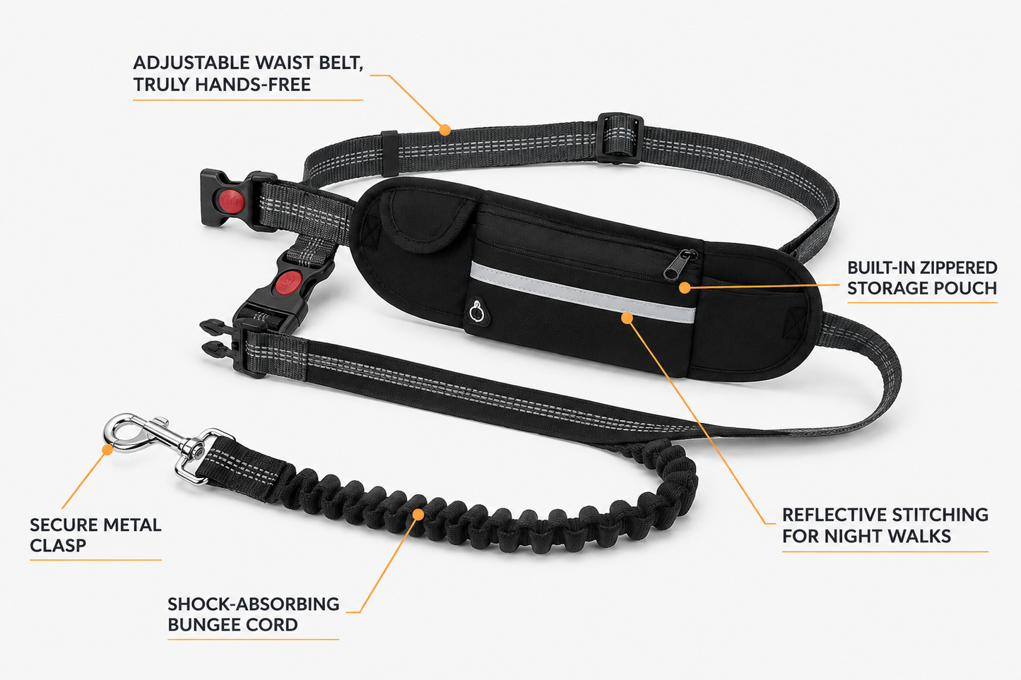 Freehound Ranger — No-Pull Bungee Hands-Free Running Leash with Pocket