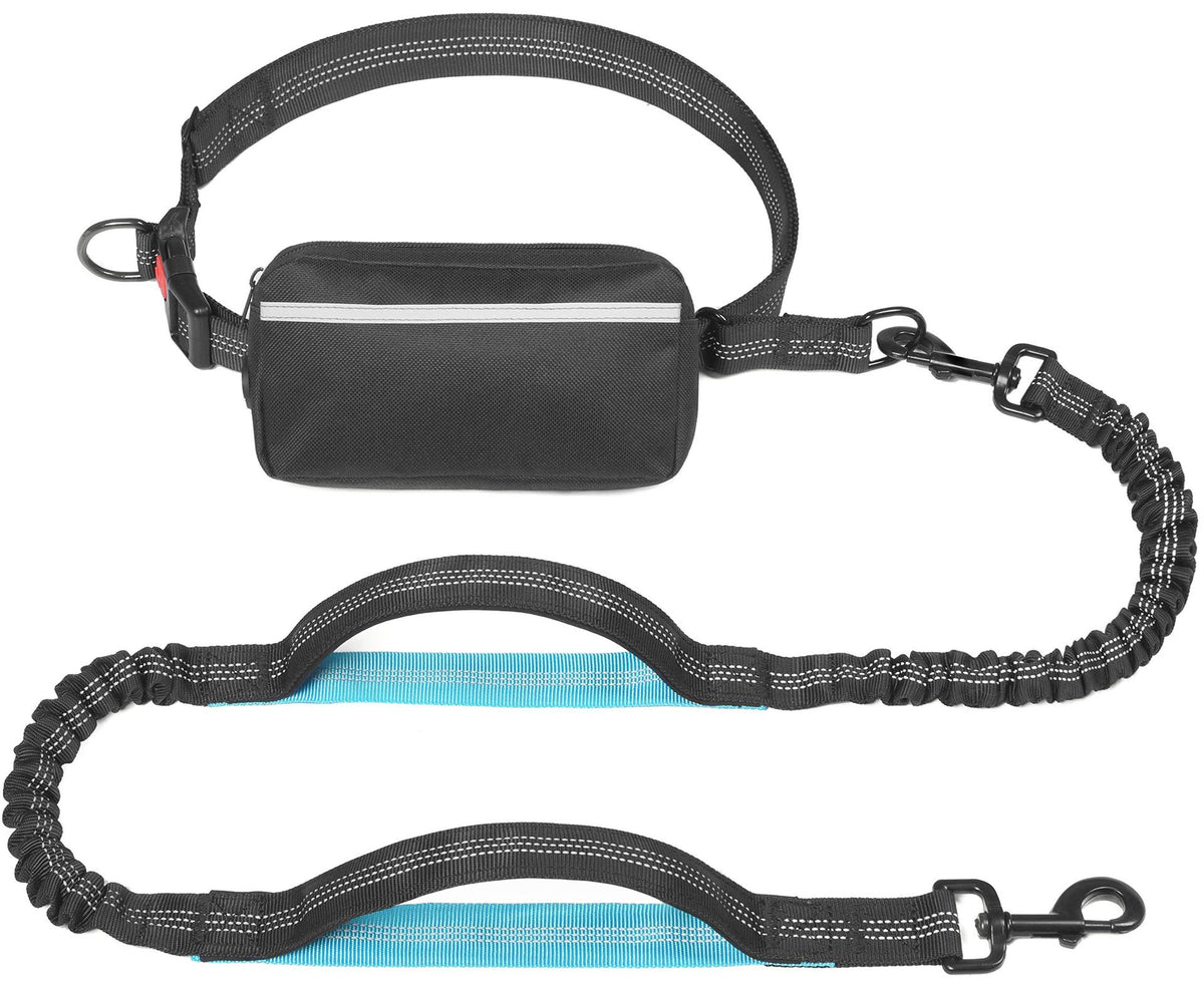 Freehound Signature hands-free leash in Black with black zip pouch