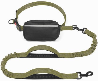 Freehound Signature hands-free leash in Military Green with black zip pouch