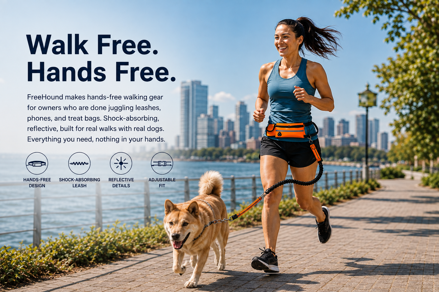 Freehound Ranger — No-Pull Bungee Hands-Free Running Leash with Pocket